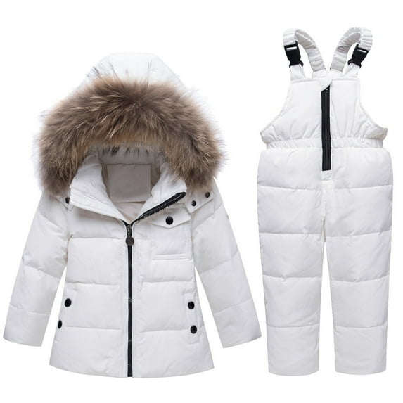 FAOWME Toddler Boys Snowsuit Girls Snow Pant And Jacket Bib Winter Kids Clothes Coat White 2-3 Years