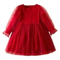 thumbnail image 1 of FAOWME Toddler Children Girls Long Sleeve Point Prints Dress Sundress Vacation Dresses Red 3-4 Years, 1 of 8
