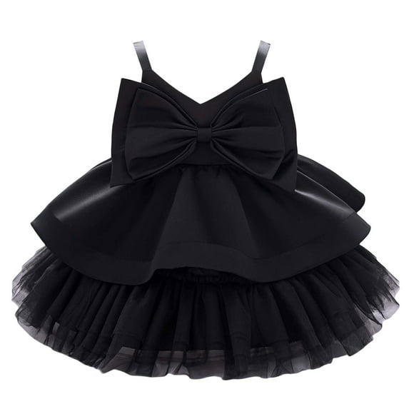 FAOWME Toddler Girls 1st Birthday Princess Dress With Bow & Tulle Skirt Strapless Flower Girl Party Gown For Baby 1 3 Years Black 2-3 Years