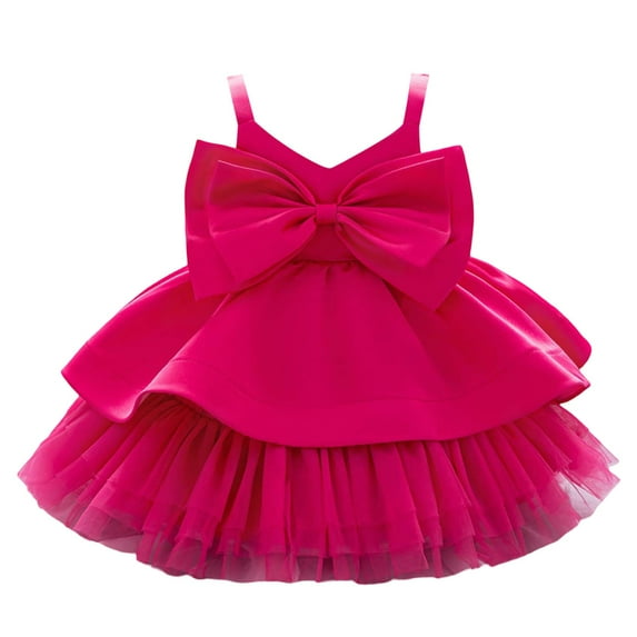 FAOWME Toddler Girls 1st Birthday Princess Dress With Bow & Tulle Skirt Strapless Flower Girl Party Gown For Baby 1 3 Years Hot Pink 2-3 Years