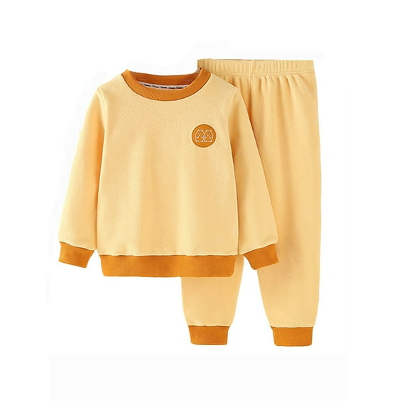FAOWME Toddler Girls Boys Winter Casual Warm Solid Color Long Sleeve Tops Pants 2PCS Outfits Clothes Set Yellow 8-9 Years
