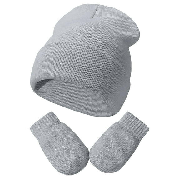 FAOWME Toddler Girls Boys Winter Hats Boys Soft Baby Caps Kids Knit Winter Hats With Glvoes Grey 3-24 Months