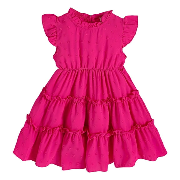 FAOWME Toddler Girls Dress Ruffle Sleeveless Tiered Swing Dresses Cute Summer Beach Dress For 1 7T Hot Pink 2-3 Years