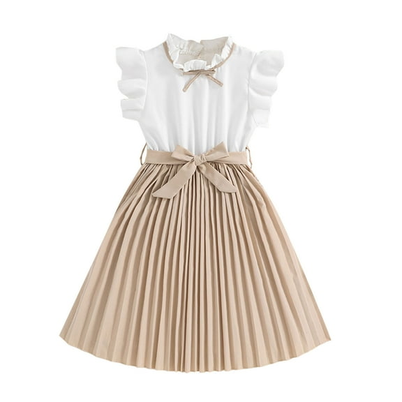 FAOWME Toddler Girls Sleeveless Solid Color Dress Dance Party Dresses Sundress Khaki 7-8 Years