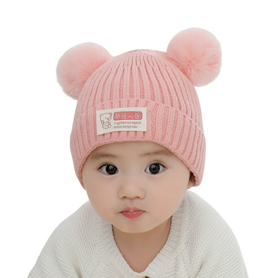 FAOWME Toddler Hat Girls Boys Knit Fall Winter Children Cute Warm Outwear Solid Color Cap Pink One Size