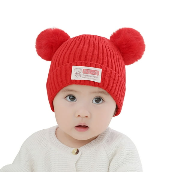 FAOWME Toddler Hat Girls Boys Knit Fall Winter Children Cute Warm Outwear Solid Color Cap Red One Size