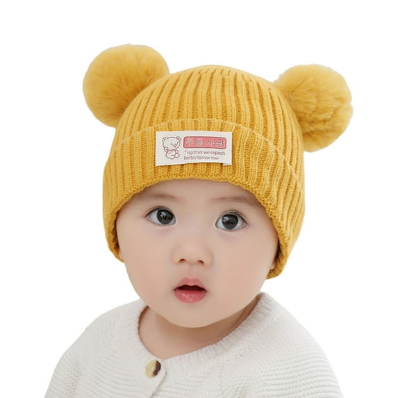 FAOWME Toddler Hat Girls Boys Knit Fall Winter Children Cute Warm Outwear Solid Color Cap Yellow One Size