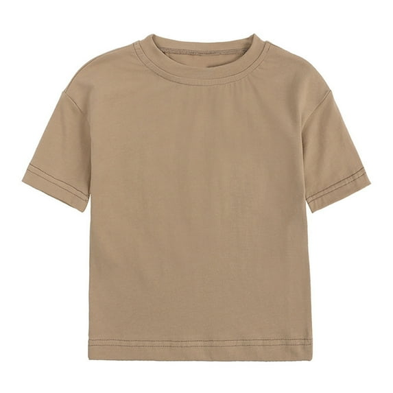 FAOWME Toddler Kids Baby Boys Girls Solid Color Basic Short Sleeve Crewneck T-Shirts Tops Tee For Child Coffee 12-24 Months