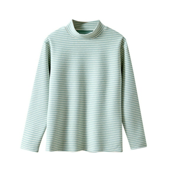 FAOWME Toddler Kids Baby Boys Girls Striped Shirts High Collar Soft Tops T-Shirt Unisex Warm Pullover Green 2-3 Years
