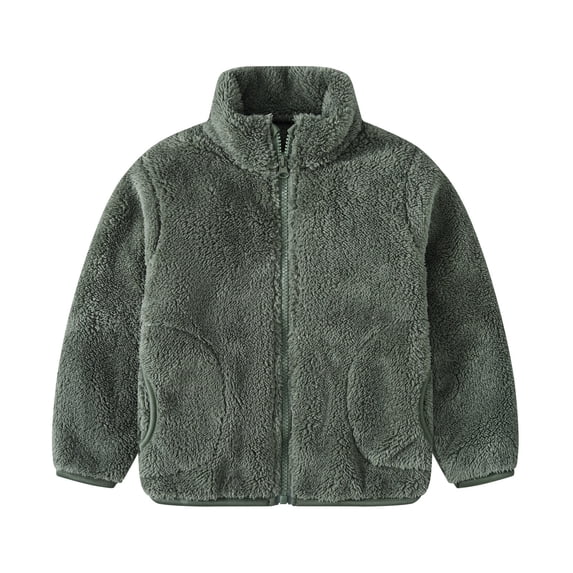 FAOWME Toddler Kids Baby Girls Boys Solid Color Wool Coat Jacket Outerwear Zipper Warm Thick Winter Outwear With 2 Pockets Dark Green 8-9 Years