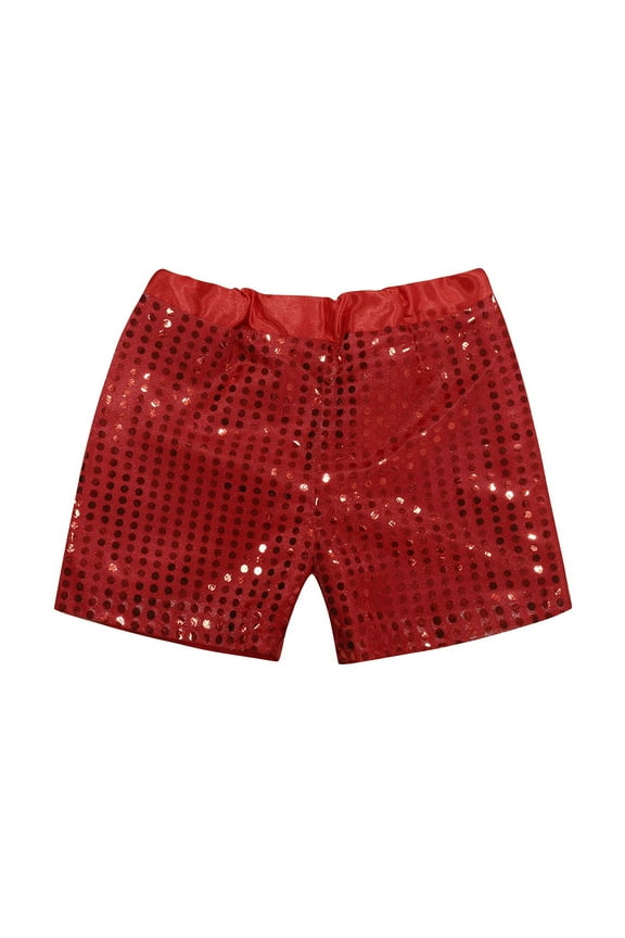 Toddler Kids Baby Girls Boys Sparkly Sequins Elastic Waist Birthday Shorts Party Shorts Red 3-4 Years