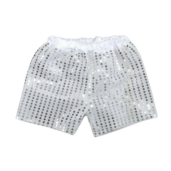 FAOWME Toddler Kids Baby Girls Boys Sparkly Sequins Elastic Waist Birthday Shorts Party Shorts White 13-14 Years