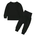 thumbnail image 1 of FAOWME Toddler Kids Baby Girls Boys Spring Winter Solid Color Long Sleeve Pants Sweatshirt Hoodie Pullover Tops Sleepwear Set Outfits Clothes Black 1-2 Years, 1 of 2