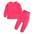 thumbnail image 1 of FAOWME Toddler Kids Baby Girls Boys Spring Winter Solid Color Long Sleeve Pants Sweatshirt Hoodie Pullover Tops Sleepwear Set Outfits Clothes Hot Pink 6-9 Months, 1 of 2