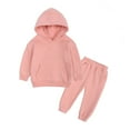 thumbnail image 1 of FAOWME Toddler Kids Baby Girls Boys Spring Winter Solid Color Warm Thick Long Sleeve Pants Hooded Sweatshirt Hoodie Pullover Tops Pants Sets Outfits Pink 2-3 Years, 1 of 3