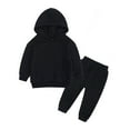thumbnail image 1 of FAOWME Toddler Kids Baby Girls Boys Spring Winter Solid Color Warm Thick Long Sleeve Pants Hooded Sweatshirt Hoodie Pullover Tops Pants Sets Outfits Black 6-7 Years, 1 of 3