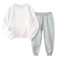 thumbnail image 1 of FAOWME Toddler Kids Boy Girl Clothes Unisex Solid Color Sweatsuit Long Sleeve Warm Pullover Tops Pants Set Outfits Grey 18-24 Months, 1 of 3