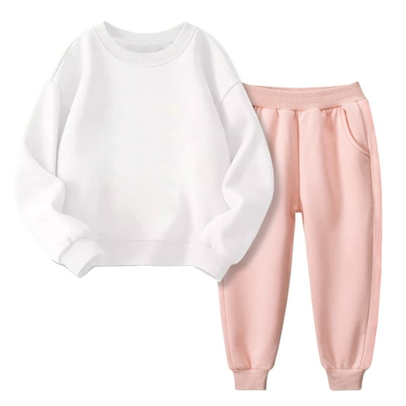 FAOWME Toddler Kids Boy Girl Clothes Unisex Solid Color Sweatsuit Long Sleeve Warm Pullover Tops Pants Set Outfits PK2 4-5 Years