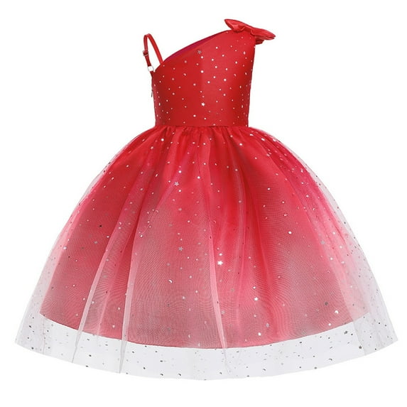 FAOWME Toddler Kids Girls Prints Sleeveless Party Hoilday Photography Court Style Tulle Mesh Dress Princess Sundress Red 4-5 Years