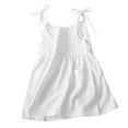 thumbnail image 1 of FAOWME Toddler Kids Girls Solid Color Cotton Linen Pockets Sleeveless Beach Straps Dress Princess Sundress White 5-6 Years, 1 of 3