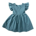 thumbnail image 1 of FAOWME Toddler Kids Girls Solid Color Short Fly Sleeve Bowknot Tulle Gown Dress Sundress Vacation Dresses Blue 12-24 Months, 1 of 7