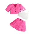 thumbnail image 1 of FAOWME Toddler Kids Girls Summer Clothes Solid Color Short Sleeve Coat Suit Camisole Crop Tops Skirt Outfits 3Pcs Set Hot Pink 2-3 Years, 1 of 5