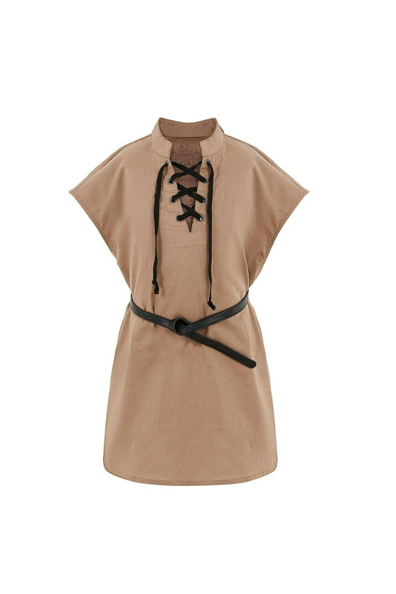 Toddler Kids Piratess T-Shirt Vikinges Sleeveless Tank Tops Scottish Cotton Tie With Belt For Boys Girls Brown 5-6 Years