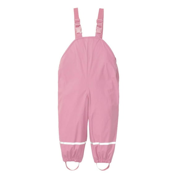 FAOWME Toddler Kids Solid Color Rain Dungarees Windproof Waterproof Mud Jumpsuit Onesie Clothes Pink 4-5 Years