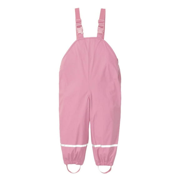 FAOWME Toddler Kids Solid Color Rain Dungarees Windproof Waterproof Mud Jumpsuit Onesie Clothes Pink 4-5 Years