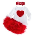 thumbnail image 1 of FAOWME Toddler Outfits Boys Girls Valentine's Day Heart Long Sleeve Crewneck Romper Tutu Skirt Headband Unisex Outfits Kids, 1 of 1