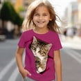 thumbnail image 1 of FAOWME Toddlers Kids Girls T Shirt Short Sleeve Round Neck Cute Cat Print Comfortable Breathable Top For Casual Daily Wear,Hot Pink,6-7 Years, 1 of 4