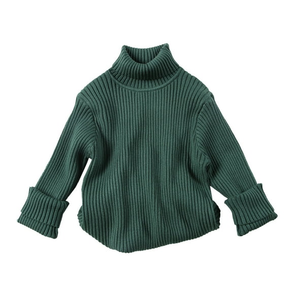 FAOWME Unisex Kids Sweater For Boy Girl Winter Furry Turtleneck Tops Warm Dark Green 6-7 Years