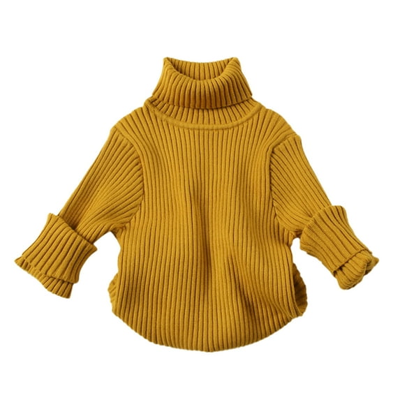 FAOWME Unisex Kids Sweater For Boy Girl Winter Furry Turtleneck Tops Warm Yellow 5-6 Years