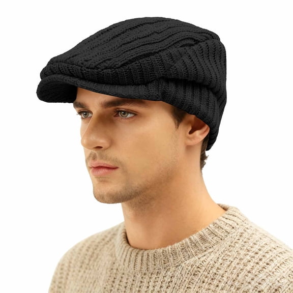 FAOWME Unisex Knitted Berets Solid Color Wide Brim Retro Style Comfortable Fashion Warm Hat Cap For Casual Daily Wear Black One Size