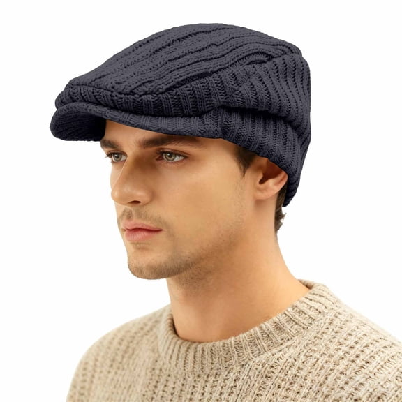 FAOWME Unisex Knitted Berets Solid Color Wide Brim Retro Style Comfortable Fashion Warm Hat Cap For Casual Daily Wear Navy One Size