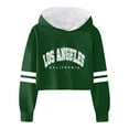 thumbnail image 1 of FAOWME Vacation Kids Casual Loose Active Full Sleeves Hoodies Sweatshirts Hooded Short Pullover Letter Print Striped Teen Crop Tops Girls Tops Green 3-4 Years, 1 of 4