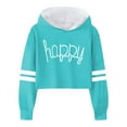 thumbnail image 1 of FAOWME Vacation Kids Casual Loose Active Full Sleeves Hoodies Sweatshirts Hooded Short Pullover Letter Print Striped Teen Crop Tops Girls Tops Sky Blue 3-4 Years, 1 of 3