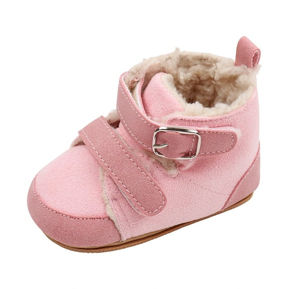FAOWME Versatile Solid Color Baby Cotton Shoes Winter Plush Thickened Soft Sole Children Girls Boys Warm Short Boots Pink 9-12 Months