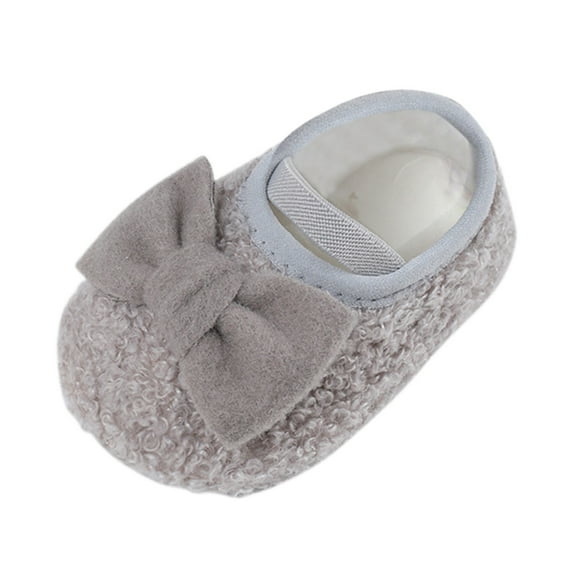 FAOWME Warm Shoes For Baby Girls Boys Soft Comfortable Shoes Toddler Bowknot Warming Shoes Grey 6-12 Months