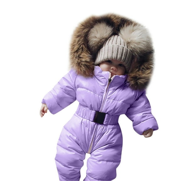 FAOWME Winter Baby Boy Girl Romper Jacket Hooded Warm Thick Coat Outerwear Purple 6-9 Months