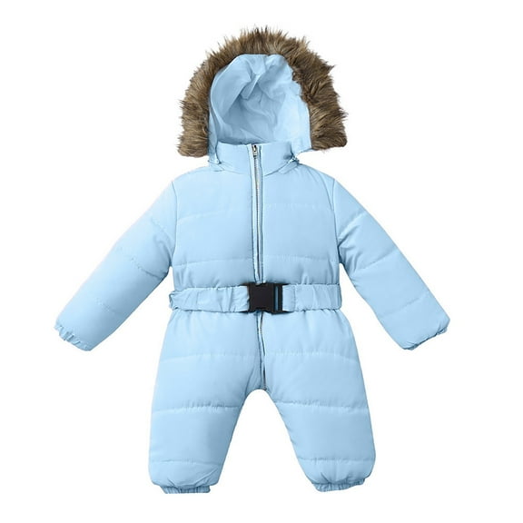 FAOWME Winter Baby Boy Girl Romper Jacket Hooded Warm Thick Coat Outerwear Sky Blue 6-9 Months