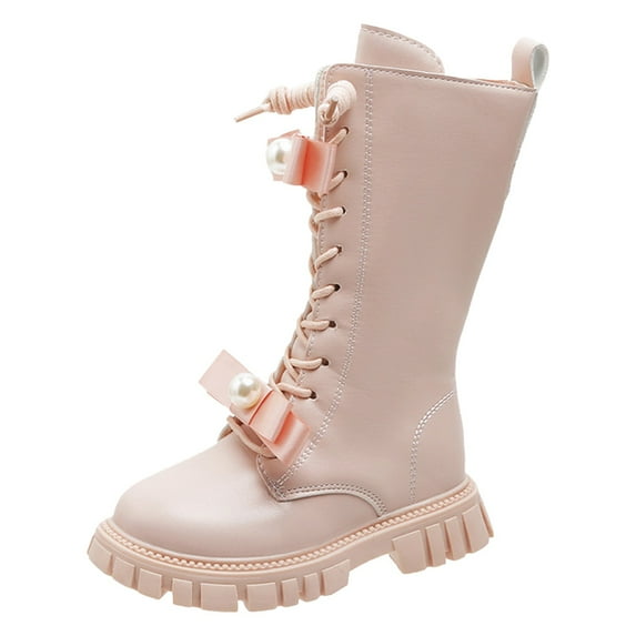 FAOWME Winter Style Velvet Children Style Boots Shoes High Leather Boots Pink 11.5-12 Years