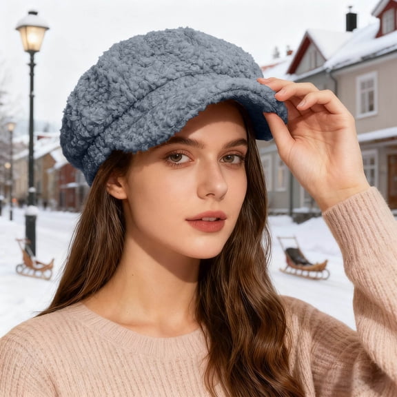 FAOWME Women Baseball Cap Solid Color Wide Brim Plush Comfortable Fashion Warm Hat For Autumn Winter Daily Wear Grey One Size