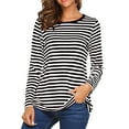 thumbnail image 1 of FAOWME Women Basic T Shirt Long Sleeve Round Neck Striped Print Comfortable Breathable Top Blouse For Casual Daily Wear,Black,S, 1 of 7