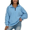 thumbnail image 1 of FAOWME Women Casual Pullover Long Sleeve Zipper Lapel Solid Color Comfortable Fashion Soft Sweatshirt For Fall Winter Daily Wear Sky Blue M, 1 of 6