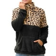 thumbnail image 1 of FAOWME Women Casual Pullover With Pocket Long Sleeve Zipper Lapel Double Plush Leopard Print Patchwork Comfortable Fashion Soft Sweatshirt For Fall Winter Daily Wear Bk1 Xxl, 1 of 2