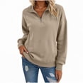 thumbnail image 1 of FAOWME Women Casual Pullover With Pocket Long Sleeve Zipper Lapel Solid Color Comfortable Fashion Soft Sweatshirt For Fall Winter Daily Wear Khaki L, 1 of 4