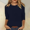 thumbnail image 1 of FAOWME Women Casual T Shirt Round Neck Three Quarter Sleeve Solid Color Loose Fit Comfortable Breathable Top For Daily Wear,Navy,Xl, 1 of 4