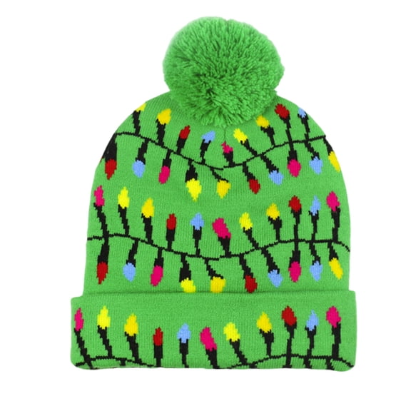FAOWME Women Christmas Knitted Hats Cartoon Embroidery Foldable Brim Comfortable Fashion Warm Caps For Holiday Party Green One Size