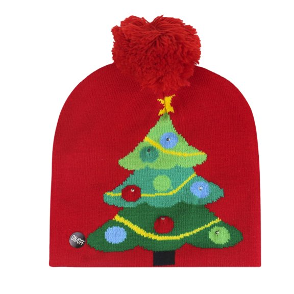 FAOWME Women Christmas Knitted Hats Cartoon Embroidery Foldable Brim Comfortable Fashion Warm Caps For Holiday Party Red One Size